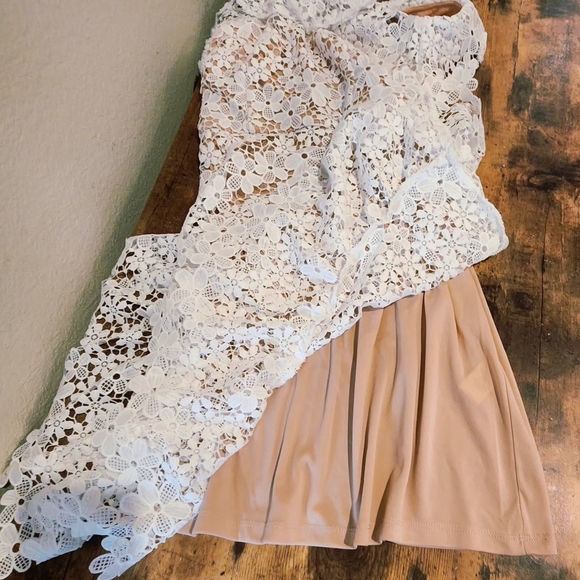 Donna Morgan Cream Lace One-Shoulder Dress - Picture 5 of 6